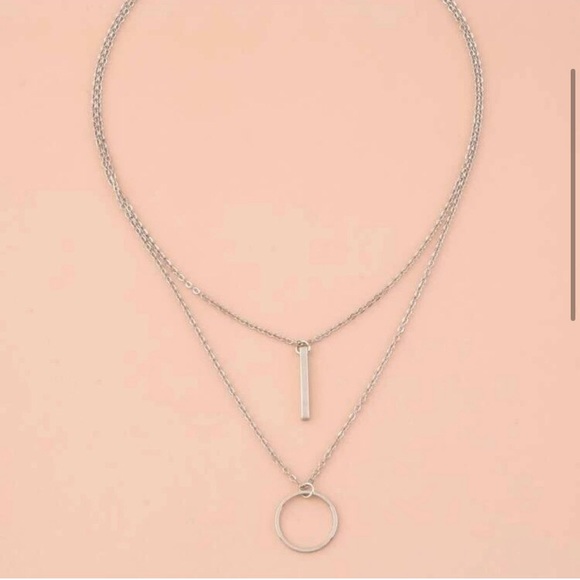 Silver layered bar and circle necklace set - Picture 2 of 4